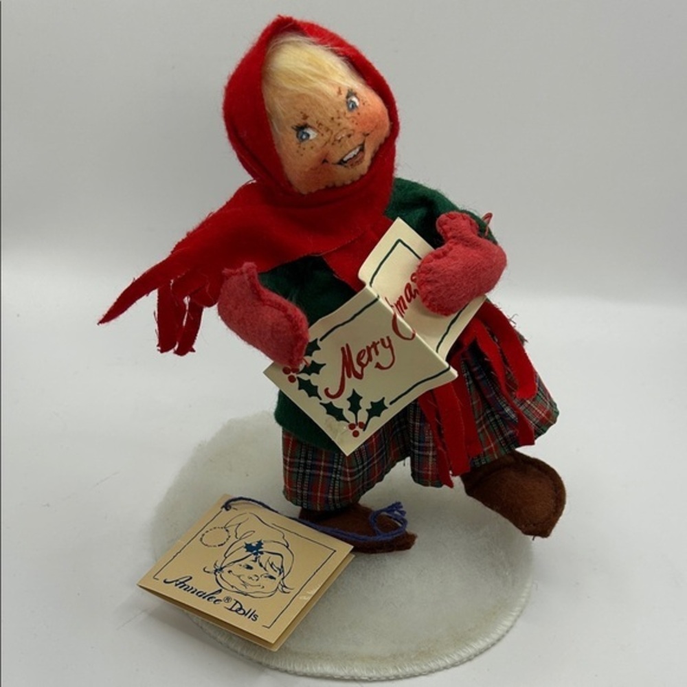 Annalee Doll with Red Scarf and Plaid Skirt